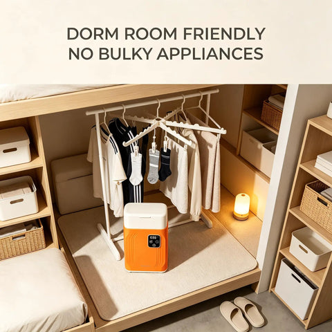 All In One Portable Clothes And Shoe Dryer With Hot Air Heater Mini Compact Electric Dryer in dorm room under bunk bed
