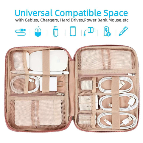 Hassle Free Travel Cable Caddy For Tech Gear And Electronic Accessories Featuring Huge Capacity Custom Pockets for cords and chargers.