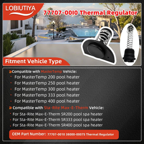 LOBIUTIYA 77707-0010 thermal regulator kit with 77707-0001 manifold bypass valve for MasterTemp/Sta-Rite pool heaters