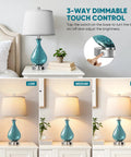 Cool Blue Ice Crackle Glass Table Lamps Set Of 2 22.5 Inch LED Lights With Touch Control And 3 Way Dimming on a white table
