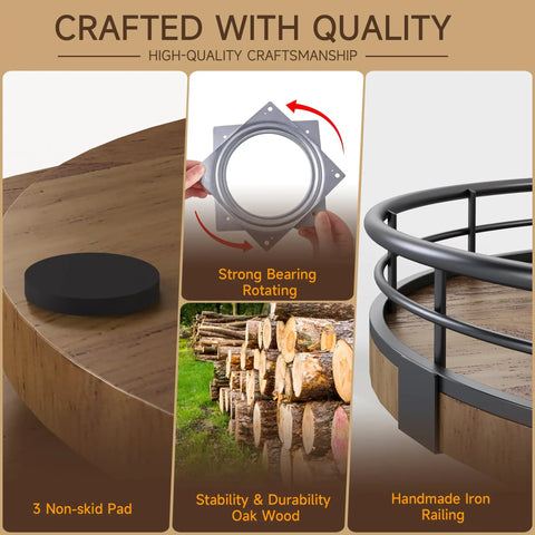 Round Walnut Wood Go To Lazy Susan Turntable Organizer highlighting strong bearings, non-skid pad, and durable solid wood design.
