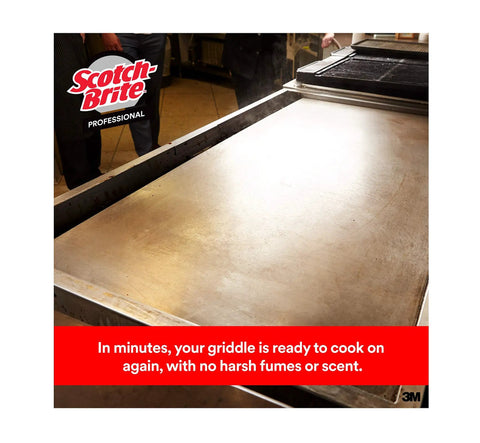 Clean griddle surface after using Scotch-Brit Quick Clean Griddle Cleaning System Starter Kit with Squeegee Scraper and Cleaner
