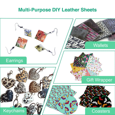 Multi-purpose DIY leather sheets, earrings, wallets, gift wrapper, keychains, coasters made from sublimation faux leather sheets for DIY crafts