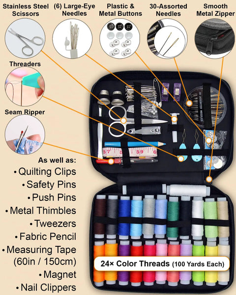 Grab And Go Sewing Kit For Adults And Beginners A Portable Travel Kit With 24 Thread Colors Needles Scissors And All The Sewing Supplies You Need For Quick Emergency Clothing Repairs Buttons Threaders Seam Ripper Measuring Tape And Home Mending