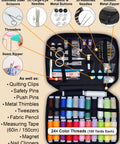 Open pink sewing kit with threads, needles, scissors, pins, and essentials for quick fixes and DIY projects, travel-friendly design.