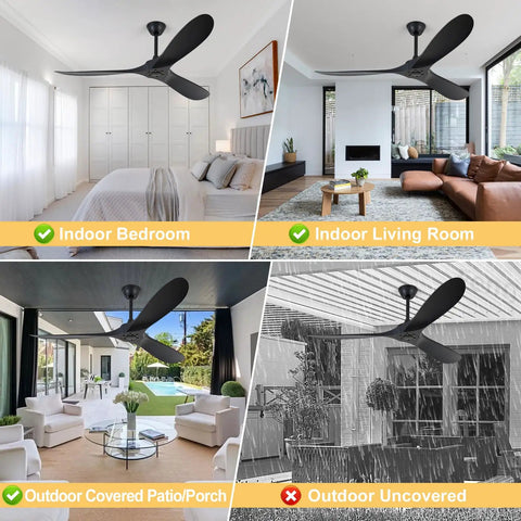60 Inch 3 Blade Walnut Wood Ceiling Fan No Light With Remote Noiseless Reversible DC Motor For Indoor Outdoor Use