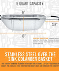 6-Quart Over The Sink Stainless Steel Colander With Expandable Rubber Handles, Collapsible Rectangular Strainer dimensions