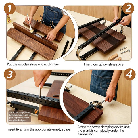 24 Inch Panel Clamp Set 2 Pack With 4 Way Pressure Heavy Duty All Steel Parallel Clamps For Woodworking Keeps Panels Flat And Aligned With Self Centering Parallelogram Linkage Delivers Even Pressure On All Sides And Prevents Warping, 4-step wood glue-up