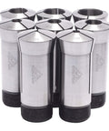 8 Piece Precision 5C Round Collet Set With 0.0005 Inch Tolerance, Laser Marked Sizes, Ground Mating Surfaces, And 1.238-20 External Threads