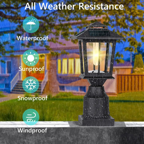 All-weather Metal Solar Post Lights 2 Pack Solar Post Cap Lights for Fence Deck Garden Yard Patio Porch Outdoor Decor