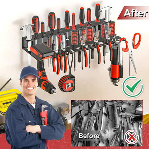 Metal Screwdriver Organizer Wall Mount Plier Holder Hammer Rack for Garage Workshop Workbench Black with Tools Installed