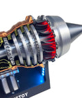 Close-up of TR900 Turbofan Engine Kit For Aviation Nerds And Gearheads Realistic Jet Engine DIY Model highlighting turbine detail