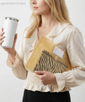 Woman holding a tumbler and clutching a clear poly envelope from the 10-pack for A4 and letter size, showcasing quick filing usage.