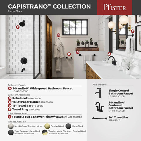 Capistrano Matte Black 4-In Centerset 3-Hole Bathroom Sink Faucet With Dual Handles Push and Seal Drain in modern bathroom setting