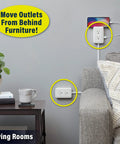 Presto Plug Outlet Extender For Reaching Hidden Outlets With A 6 Foot Cord Peel And Stick On Wall No Wiring No Tools in living room