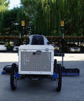 Front view of Customizable Automatic Concrete Screed and Ground Leveler for Paving and Grading, Versatile Multi Config Grading Machine for Construction, Farming, and Land Management, with Continuous Spatial Elevation Scan on wheeled frame