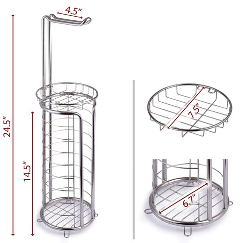 Freestanding Toilet Paper Roll Holder Stand Dispenser With Built In Storage Shelf Stainless Steel Bathroom Organizer dimensions