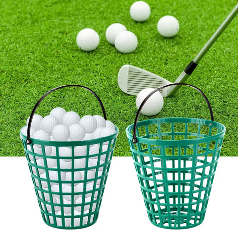 Two Pack Golf Ball Basket With Handle Made From Durable ABS Non Rolling Flat Sided Ball Holder For Practice Balls Easy Storage