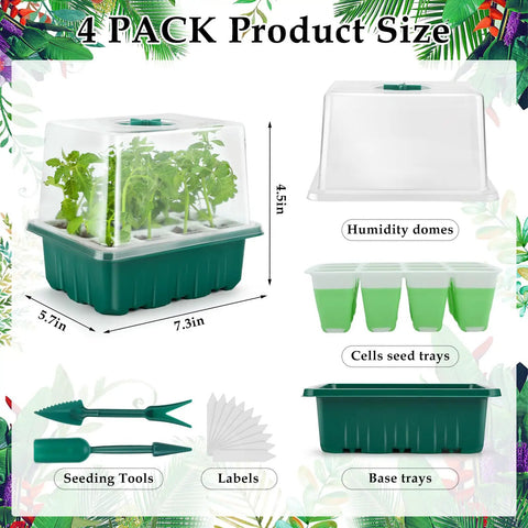 Indoor Seed Starter Kit With 48 Cells Flexible Silicone Trays Germination Tray With Humidity Dome And Lids in different views