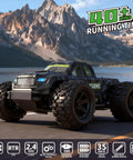 1/18 Scale Fast RC Car For Adults, 4WD All Terrain Beast Off Road Truck Reaching 35 KMH, RTR With 2 Batteries And 2.4 GHz Remote shown on mountain road