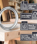 15 Piece Oil Drain Plug Crush Washer Set 14Mm Gasket Seals Heavy Duty Steel No Leak With Benefits Listed In Background