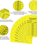 Top Shelf 50 Pack Fire Extinguisher Inspection Tags With Four Year Monthly Record Log to Keep Your Job Site Compliant, showing durable yellow tags.
