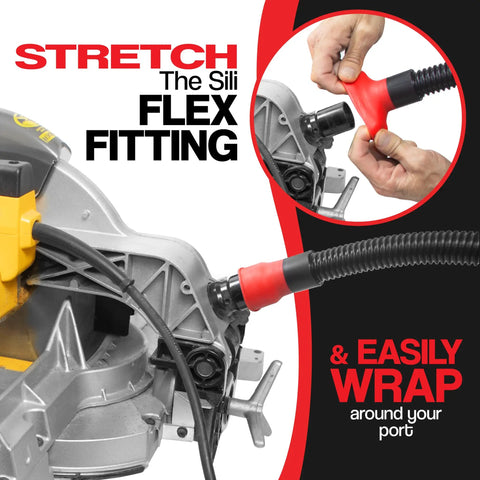 10 Foot Dust Collection Hose Kit With 8 Attachments For Most Power Tools And Shop Vacuums attached to saw, Sili Flex Fittings