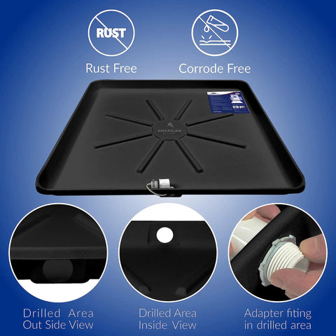Heavy Duty Washing Machine Drain Pan With One Inch Drain Adapter Included For Leak Proof Floor Protection in rust resistant plastic