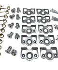 Premium Quarter Turn Quick Release Dzus Toggle Fasteners featuring aluminum buttons, dimpled steel tab plates, and springs.