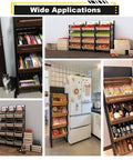 4 Tier Beefy Walnut Look Steel Frame Storage Rack Rock Solid Heavy Duty Floor Shelf for Kitchen Garden Produce Display with fruits.
