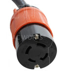 Heavy Duty Industrial Rubber Extension Cord 100 Feet Nema L15 30 Locking Plug 30 Amp 3 Phase 250 Volt Soow Cable connector close-up