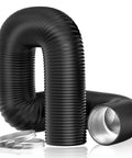 Built Tough 4 Inch Flexible Dryer Vent Duct 16 Foot Run With 2 Clamps Black Lightproof PVC, shown coiled with metal clamps