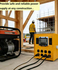 Heavy Duty 30A Temporary Power Distribution Box With L14-30P Input And Four GFCI 20A Duplex Outlets on a job site.