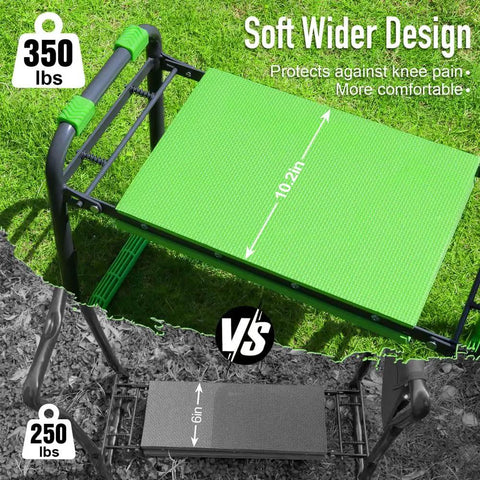 10.2 Inch Wider Soft Pad Garden Kneeler And Seat Heavy Duty Folding Stool For Gardening with 350 lbs capacity.