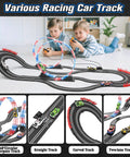 Children playing with Dual Lane Slot Car Race Track Set With Four High-Speed Cars, Electric Track, Dual Controllers, Overpass Design