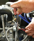 Two Piece Distributor Clamp Wrench Set For Auto Ignition Systems, Offset Design Lets You Reach Crowded Distributors in use