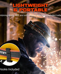 Worker wearing Two Pack Rechargeable Headlamp With 1000 Lumens And 230 Degree Wide Beam Red Taillight, lightweight and waterproof