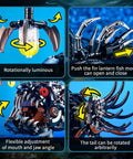 Mechanical Angler Fish Building Set With Light For Home Office Decor And Ocean Themed Lit Fun Lantern Fish Toy Lego Compatible Sea Creature STEM Gift Idea For Adults And Teens 1038 Piece Set, close-up of rotating jaw and tail