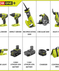 18 Volt One Plus Lithium Ion Six Tool Combo Kit with drill driver, impact driver, reciprocating saw, circular saw, multi-tool, LED work light