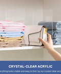 Clear Acrylic Shelf Dividers For Closet Organization 6 Pack Adjustable Book And Sweater Supports with purse and folded clothes