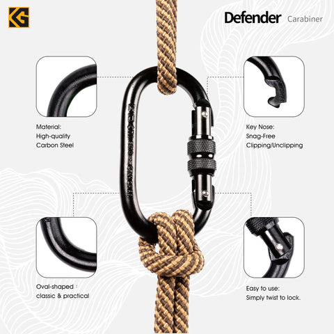 Beefy Locking Screwgate Carabiner 25kN Heavy Duty For Climbing Rappelling CE Certified Carbon Steel Midnight Black