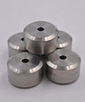 Tools: set of five aluminum spacers with centered through-holes, machined silver cylinders
