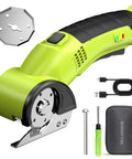 Cordless Electric Scissors For Cardboard Fabric Leather And Carpet With Two Blades Safety Lock And Storage Case Awesome For DIY Crafts And Packaging Versatile For Sewing Crafting And Packaging Tasks, green with accessories