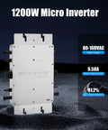 1200W Grid Tie Inverter MPPT Pure Sine Wave DC To AC For Solar And Wind Power, shown with specifications and metal housing, on a dark background