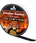 Grill Gasket Sealer For Smoker One Half Inch Wide By One Eighth Inch Thick, Fifteen Feet Long, High Temperature Sealing Tape, Easy To Cut To Fit, Seals Air Leaks And Boosts BBQ Grill Performance. black smoker gasket tape roll, 1/2 x 1/8 in, 15 ft