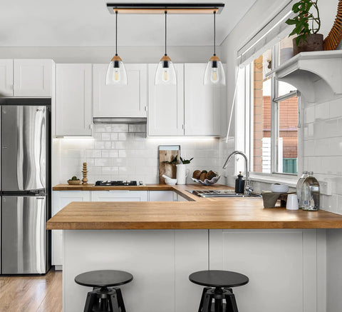 Modern Farmhouse Black Chandelier With Wood Accent Ceiling Light And Pendant For Kitchen Island Dining Room over island