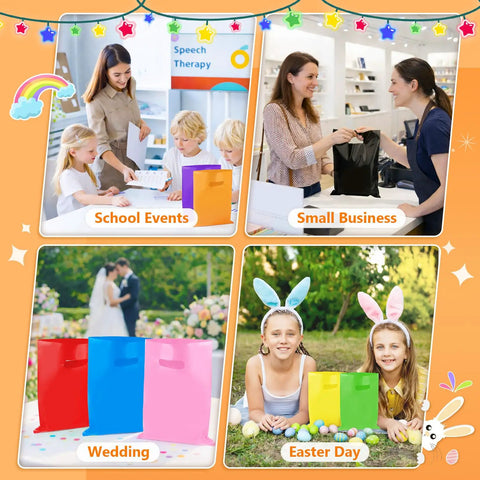 50 Pack Multicolor Party Favor Gift Bags 8x11 Inches With Handles Reusable Plastic Goodie Bags For Kids Events