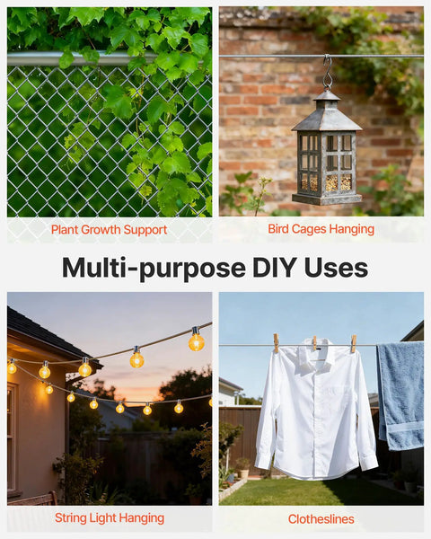 One Eighth Inch Stainless Steel Cable Railing Kit for plant support, bird cages, string lights, and clotheslines.