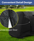 Heavy Duty Waterproof Golf Cart Cover For 4 To 6 Passenger Universal Fit Yamaha Honda Club Car Ezgo All Weather Protection Outdoor Storage Dustproof UV Resistant Shield showing curved zipper door detail