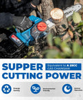 User cutting tree branch with Brushless Cordless Chainsaw With 12 Inch Bar 20V Power, Snappy 12 Meter Per Second Chain Speed